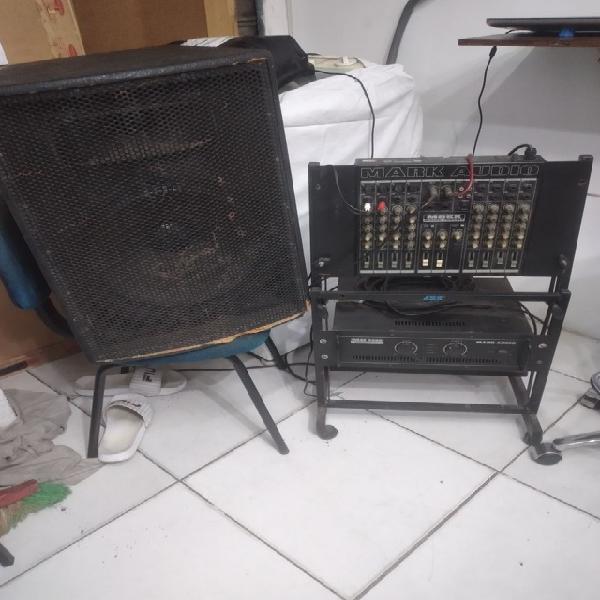 Som completo, amplificador, rack, mesa 8 canais,alto falante