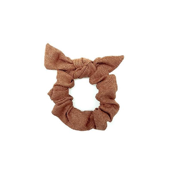 Scrunchie de tecido com laço e brilhinho marrom bendita