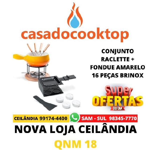 Conjunto Raclette + Fondue Amarelo 16 Peças Brinox