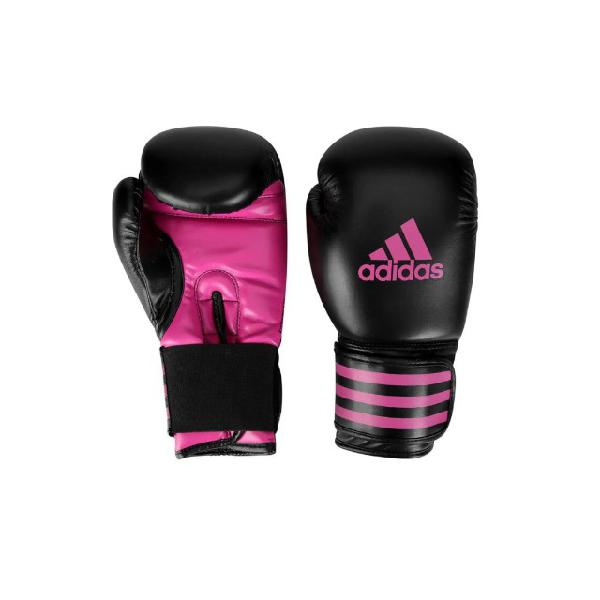 Luva de box e muay thai adidas 16 oz preta e rosa + bandagem