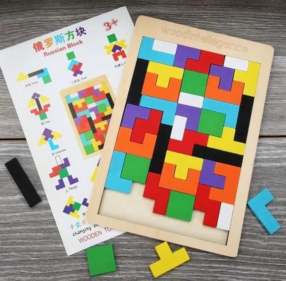 Tetris tangram madeira montessori educacional 40 peças |