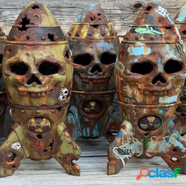 1 peça Halloween Caveira Bomba Ornamento Resina Pequena Ogiva Nuclear para Jardim Jardim Decoração de Mesa