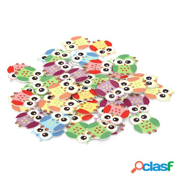 50 unidades multicolor coruja animal de madeira Botões 2 furos costura material para scrapbooking