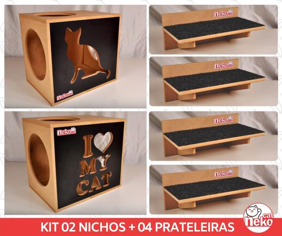 Kit Nicho Gatos 2+4 Prat Arranhador - Frente Preta Cj 06