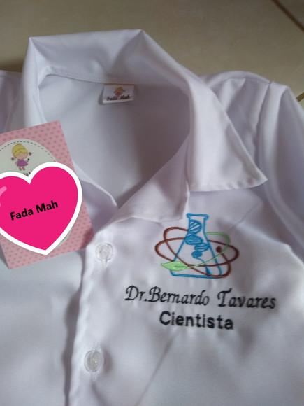 Jaleco Cientista Infantil Bordado Personalizado Manga Longa