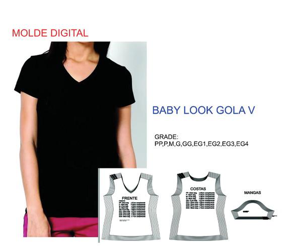 Moldes Modelagem Camiseta Baby Look, T-shirt, Gola V | Elo7