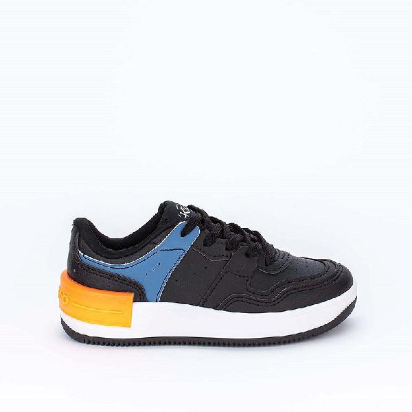 Tênis infantil masculino kidy casual urbano preto e laranja