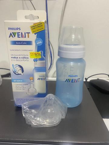 Mamadeira avent classic 330ml azul nunca usada - bico extra