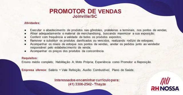 Promotor de vendas - joinville/sc