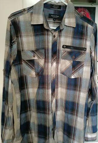 Camisa xadrez cinza e marrom 88 platinum - m