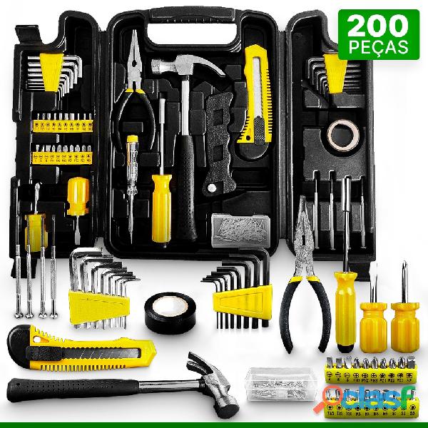 Kit jogo ferramentas com 200 peças + maleta para serviços gerais