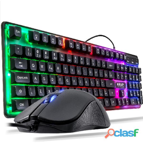 Kit Gamer Teclado Semi Mecânico + Mouse 1200dpi Usb Rgb Iluminado Jogos Pc