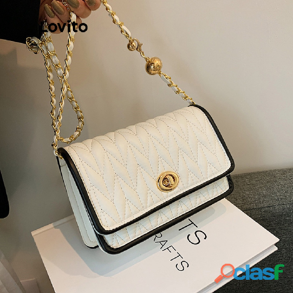 Lovito Bolsa Quadrada Delicada com Detalhe de Contraste para Mulheres LNE09132 (Branco/Preto