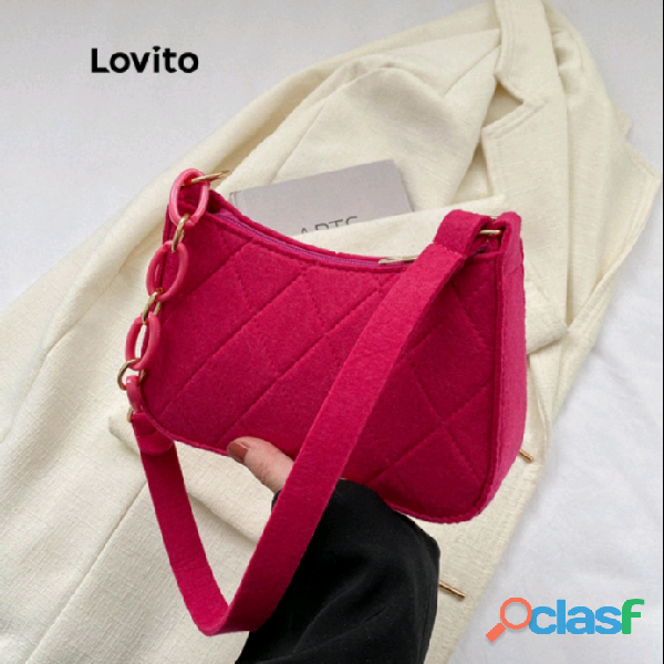 Dê uma olhada em Lovito Bolsa de Ombro Pequena com Corrente para Mulheres LNE09129 (Rosa Pink/Preto)