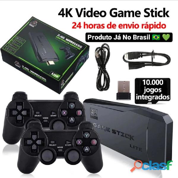 Video game stick 4k lite 10mil jogos retro 2 controles sem fio