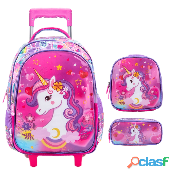 Kit Mochila Escolar Infantil de Rodinhas Menina Menino Bolsa Resistente Impermeável Com Lancheira e