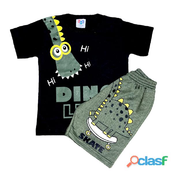 Conjunto de Verão de Menino Infantil 1 Camiseta de Algodão + 1 Shorts Moletinho Tamanho 1 2 3 4 6 8