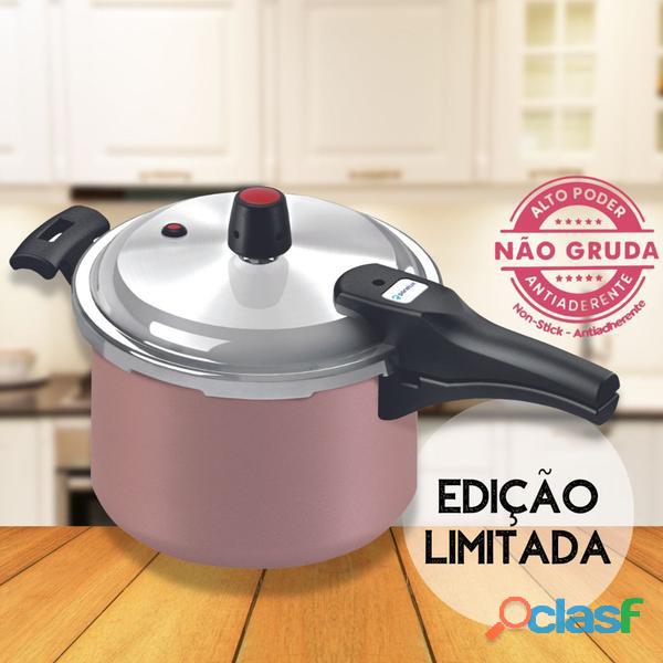 Panela de pressão antiaderente 4,5l fechamento externo premium panelux rosa rose (edição limitada)