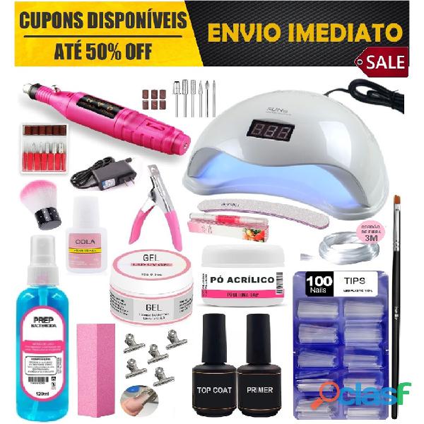 Kit Unhas Gel Completo Acrigel e Fibra Porcelana Manicure   Envio Imediato