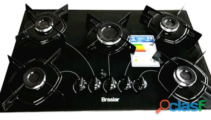 COOKTOP 5 BOCAS ACENDIMENTO AUTOMATICO BIVOLT Vidro da mesa temperado 6mm Serigrafia inteligente,