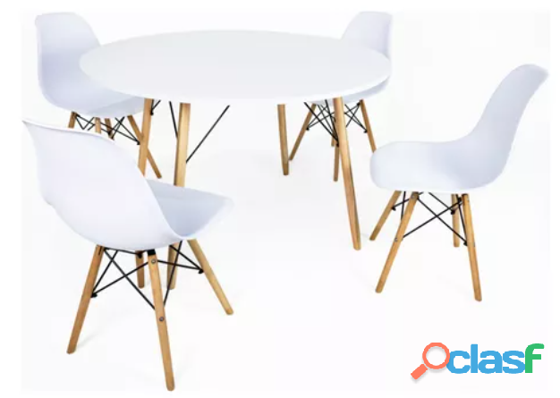 Conjunto Mesa Branca Eiffel 100cm + 4 Cadeiras Eames Moderna