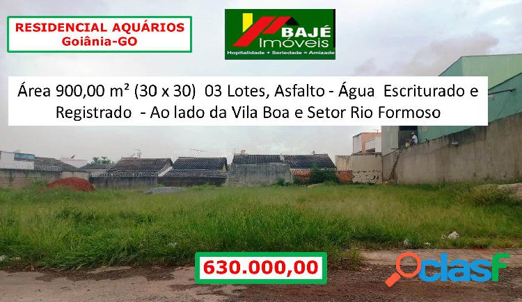 Área 900 m² - são 3 lotes no residencial aquárius em goiânia