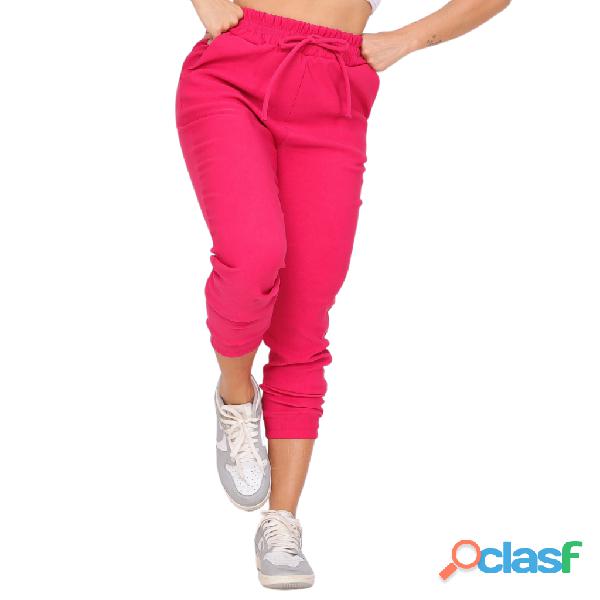 Calça Jogger De Malha Confortável Casual Várias Cores Cintura Alta Feminina