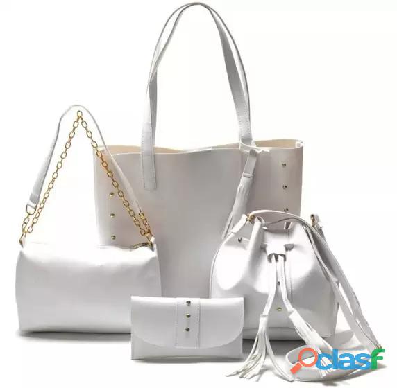 Kit bolsa feminina grande+ bolsa saco media+bolsa bau corrente + carteira 4 peças