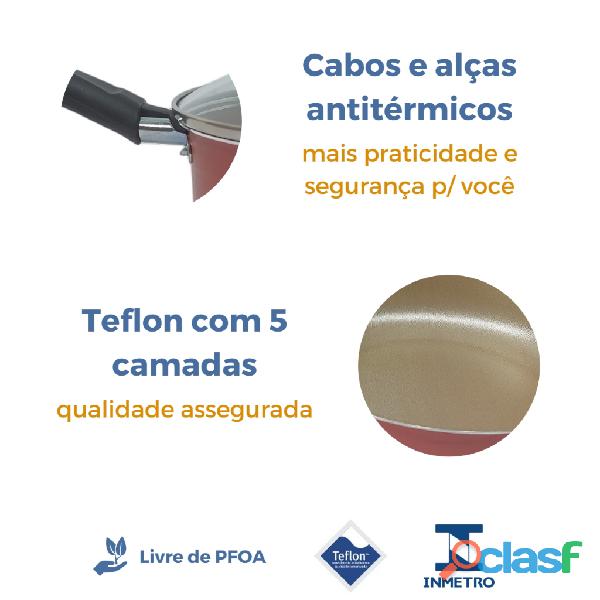 Jogo de Panelas Kit 9 Pçs Antiaderente Tampa Vidro Teflon 2