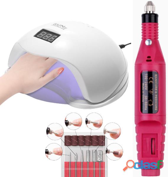 Kit Cabine Unhas Led Uv Gel Bivolt Sun + Lixa Unha Elétrica para Manicure Profissional e Cuidado Dom