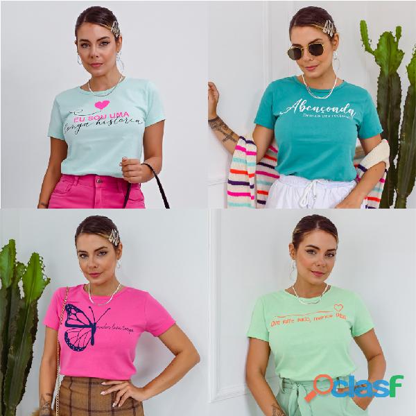 Kit 5 T shirt Feminina Blusa Baby Look Camiseta 2