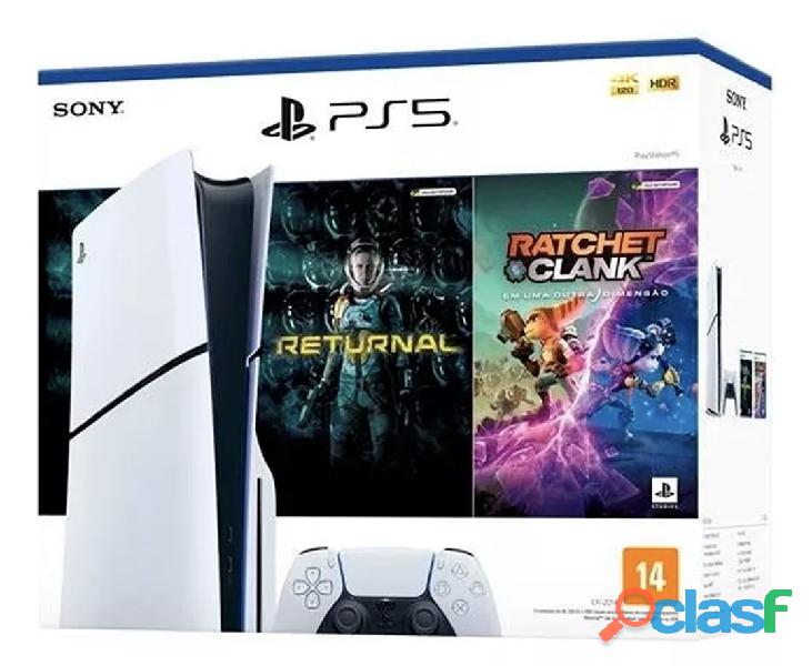 Playstation 5 slim standard + jogos ratchet clank and returnal branco 1 TB.