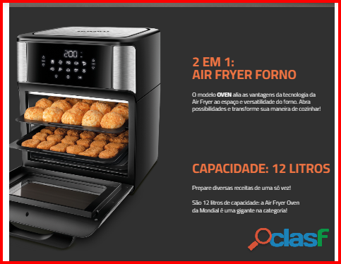 Fritadeira elétrica sem óleo/air fryer mondial forno oven afon 12l bi preta 12l