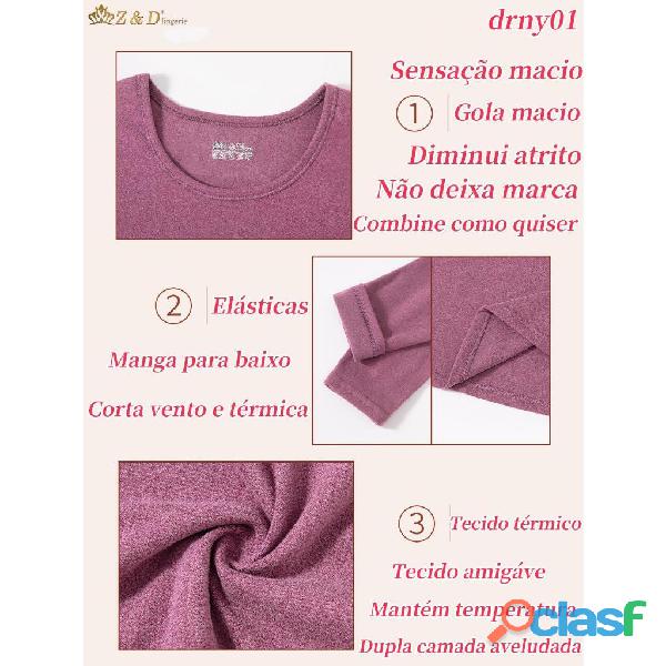 Blusa Térmica Feminina Segunda Pele Manga Larga Dupla Camada Aveludada 3