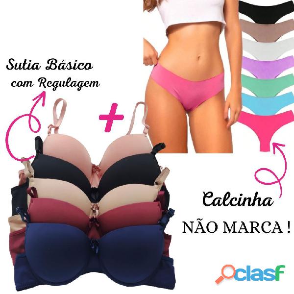 Kit 5 Sutiãs Básico + Kit 5 Calcinhas Sem Costura Corte a Laser