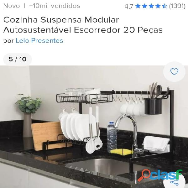 Cozinha Suspensa Modular Autossustentável Escorredor 20 Peças