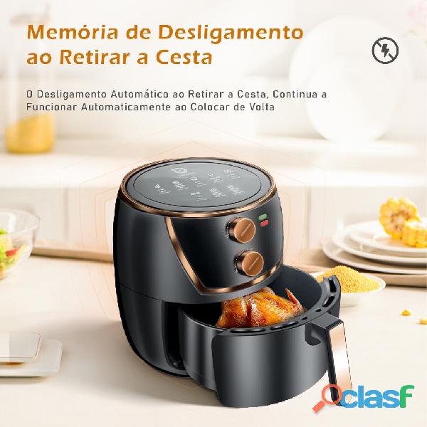 COIBEU Fritadeira Elétrica sem Óleo 5L Air Fryer Botão de Rodar ou Digital Touch 1500Watts Preto127V 6