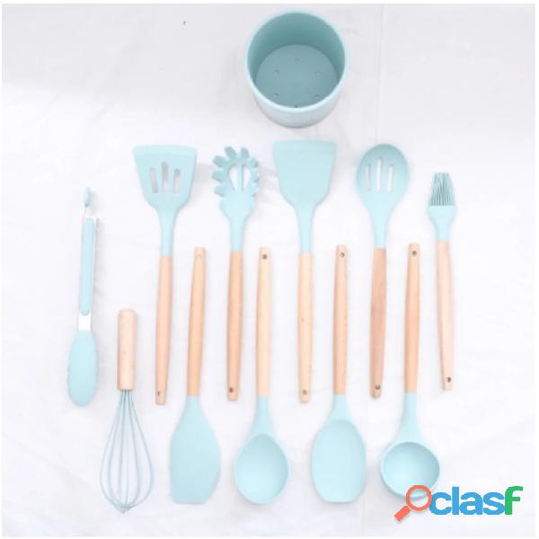 Jogo de Cozinha Kit C 4/12 Peças de Silicone Utensílios e Copo Suporte para Cozinha Cabo de Madeira 9