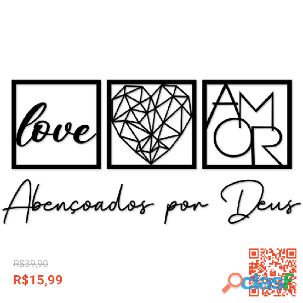 Quadros decorativos abençoados por deus love e coração geométrico amor para quarto sala mdf preto