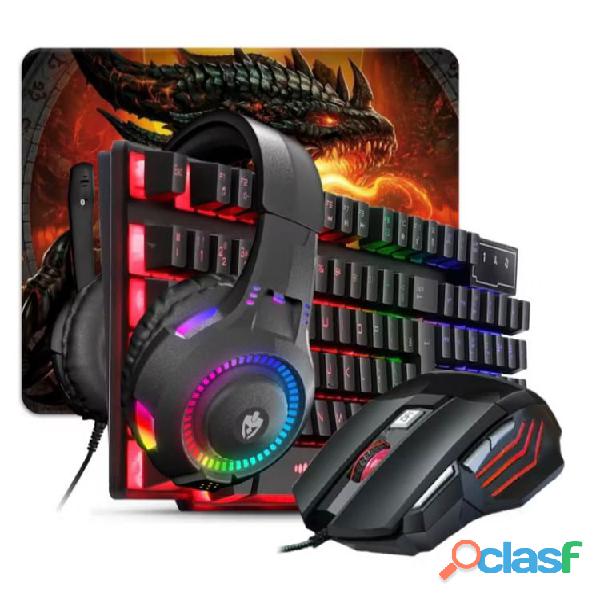 Kit gamer teclado semi mecânico mouse rgb pad headseat