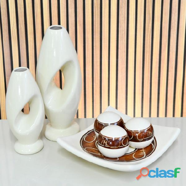 Kit 9 peças vasos cerâmica enfeite rack sala conjunto completo decorativas trio de vasos centro de m