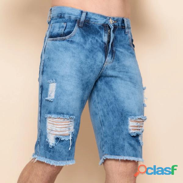 Shorts masculinos jeans rasgados estilo fashion masculino outlet de fábrica