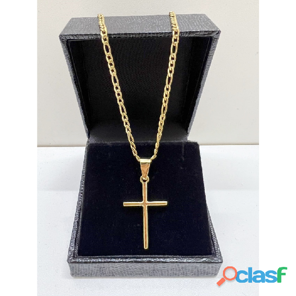 (promoção) corrente + pingente cruz palito banhados a ouro 18k cordão masculina crucifixo.