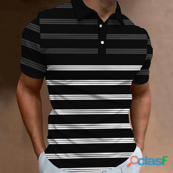 Camisa Pólo De Verão Listrado Masculino Casual Beach Sports Retro Botão POLO Tops