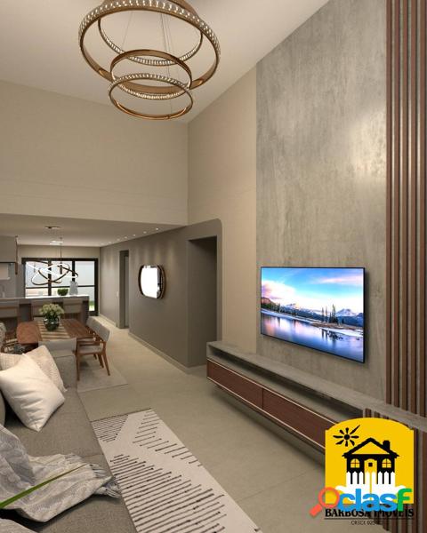 Linda casa em fase de acabamento localizada em Loteamento