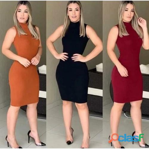 Vestido Canelado Feminino Midi Gola Alta Malha Canelada Acesse o link: https://s.shopee.com.br/704p