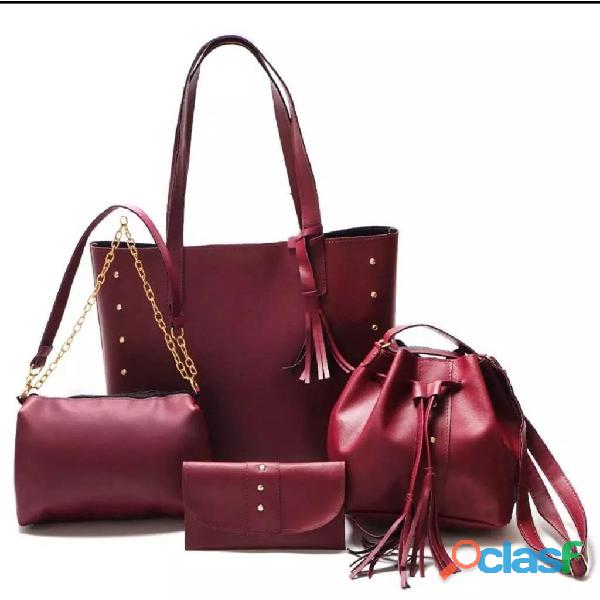 Bolsa feminina kit 4 peças ombro e transversal pequena de lado tiracolo