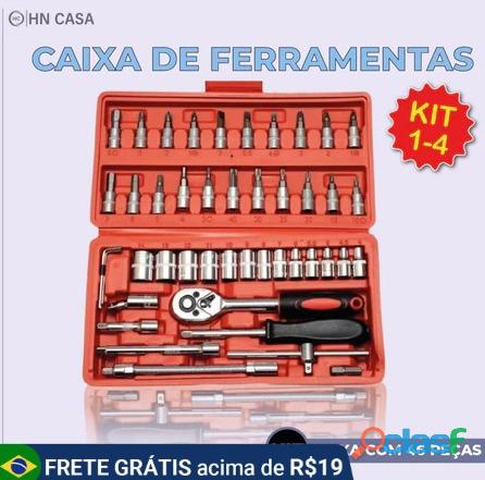 Kit de ferramentas com 46 peças + maleta com jogo de soquete reversível catraca | conjunto de chaves