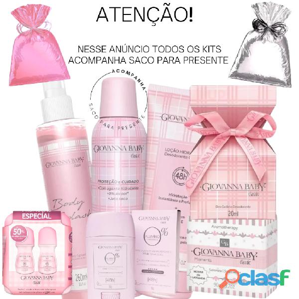 Kit giovanna baby body splash classic loção hidratante classic sabonete classic desodorante roll on