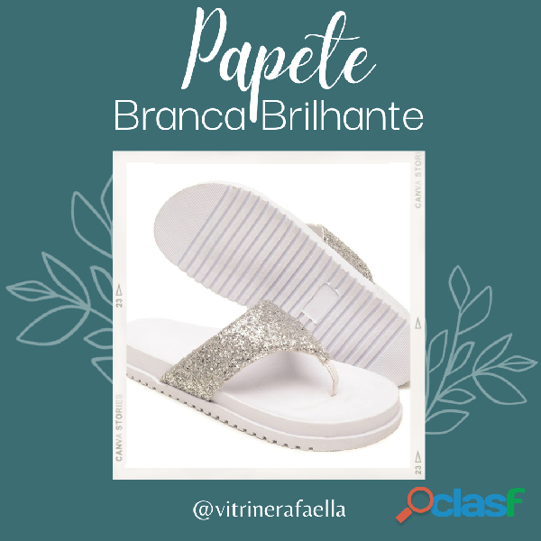 Papete Feminina Branca Flat Prata Brilhante